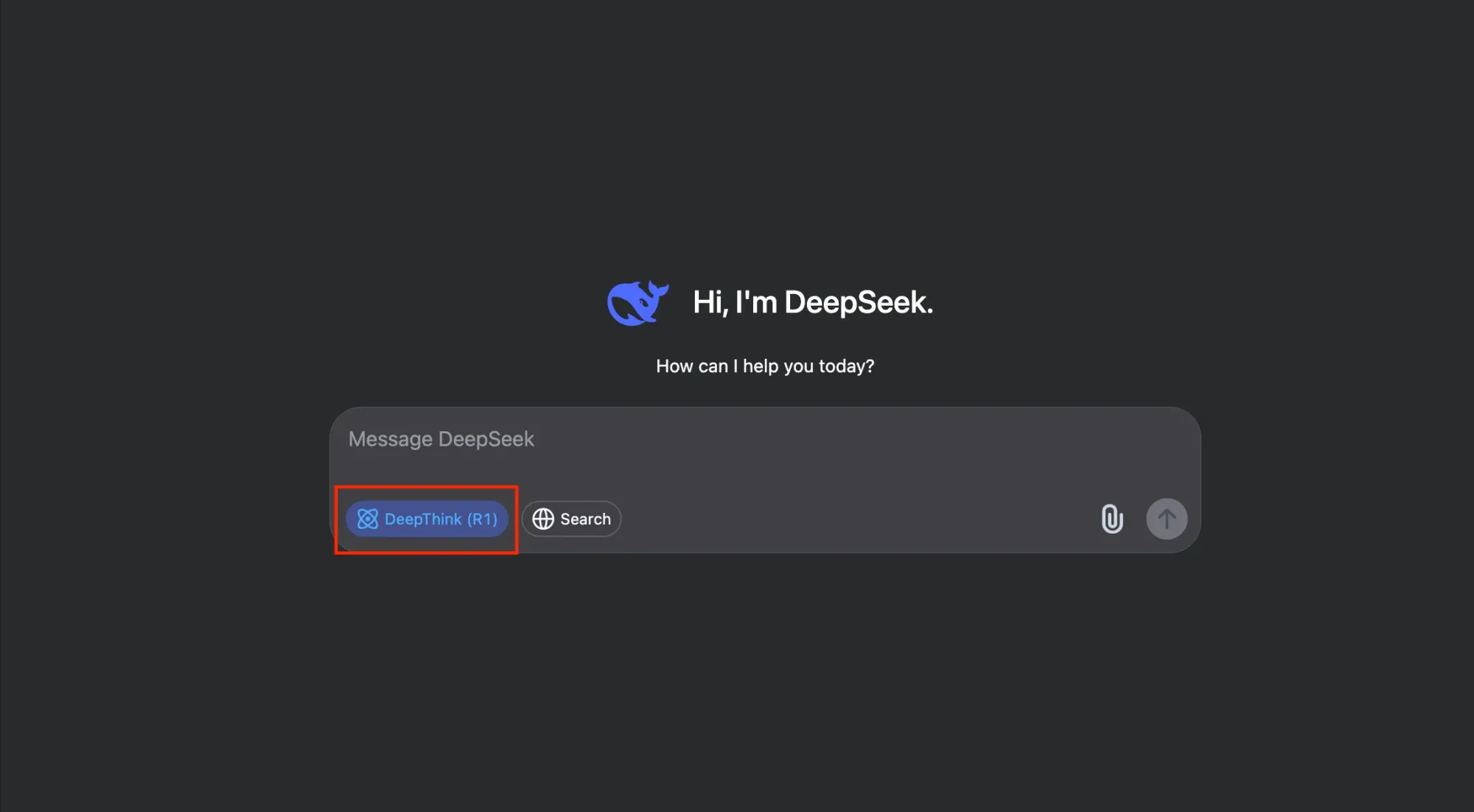 2025年1月当時のDeepThink (R1)ボタンの画面