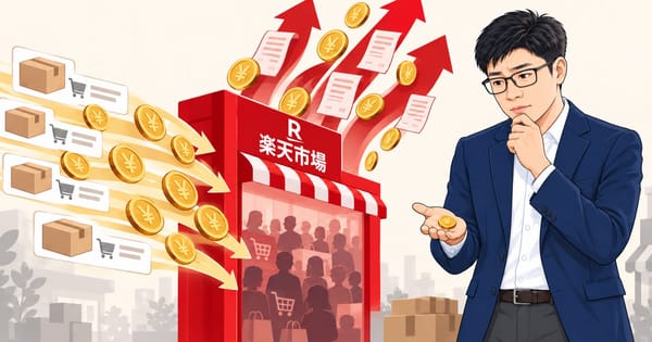 라쿠텐 점포로 주문과 매출이 흘러들어오지만 비용은 위로 빠져나가기만 하는 가운데, 손에 무엇이 남는지 생각에 잠긴 온라인 쇼핑몰 경영자